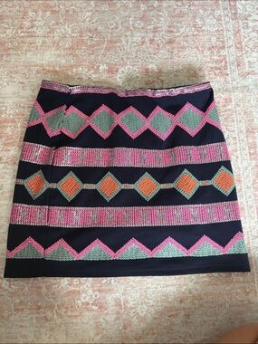 Black Embroidered Geometric Mini Skirt with Pink & Orange Accents